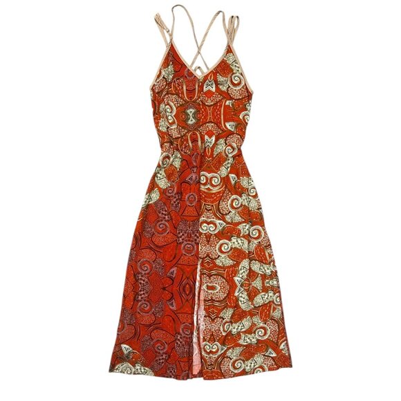 Refazenda Brazilian Tribal Print Midi Dress Orange XS Tropical Resort‎ Boho - Picture 1 of 10